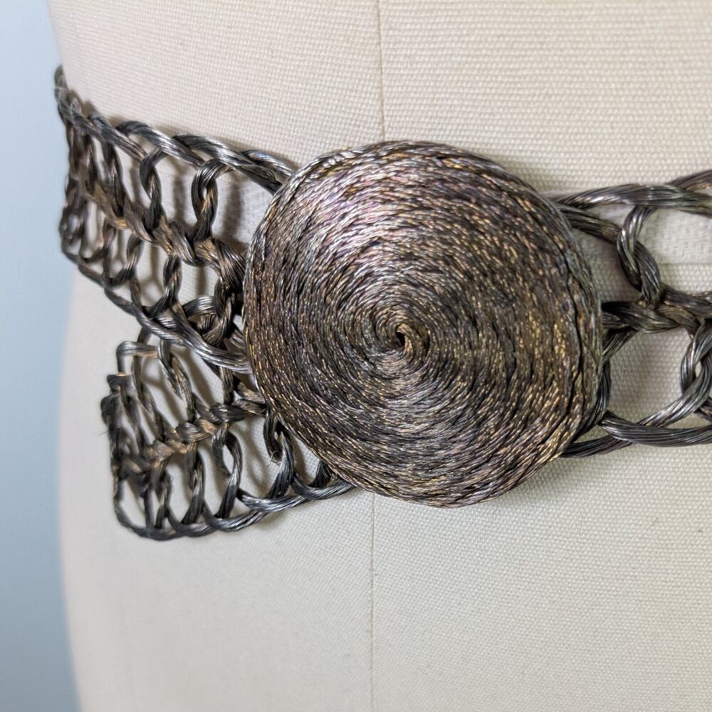 Wire Chain Belt M Metallic Eclectic Vintage 90s Artsy Funky Woven Gold Silver